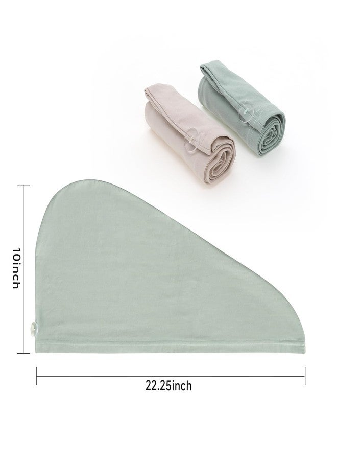 KISMETICS - 2 PCS Tee Shirt Drying Wrap, Frizz Free, Soft & Lightweight&Flexible, Hair Drying Turban, Gentle Drying Towel Wrap with Button, for Long Hair (Sage&Pink) - Image 2